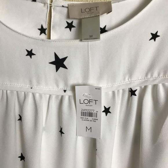 Loft Pull Over Blouse Stars and Shoulder Ruffles - Picture 2 of 7